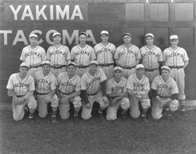 Third baseman, Ernie Raimondi (front row, second from left) with the 1938 Tacoma Tigers.